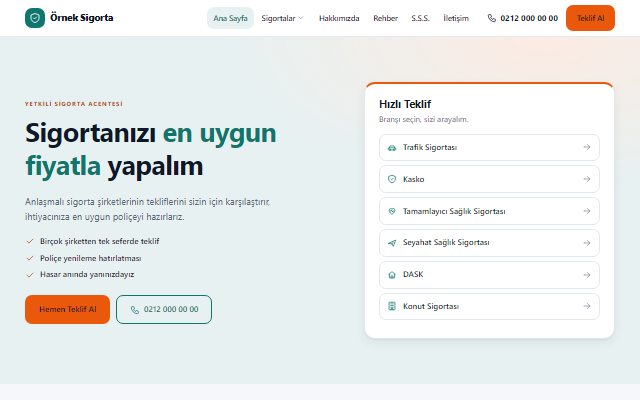 Hızlı Teklif şablonunun görünümü