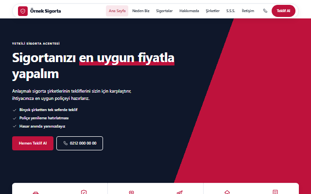 Tek Sayfa şablonunun görünümü